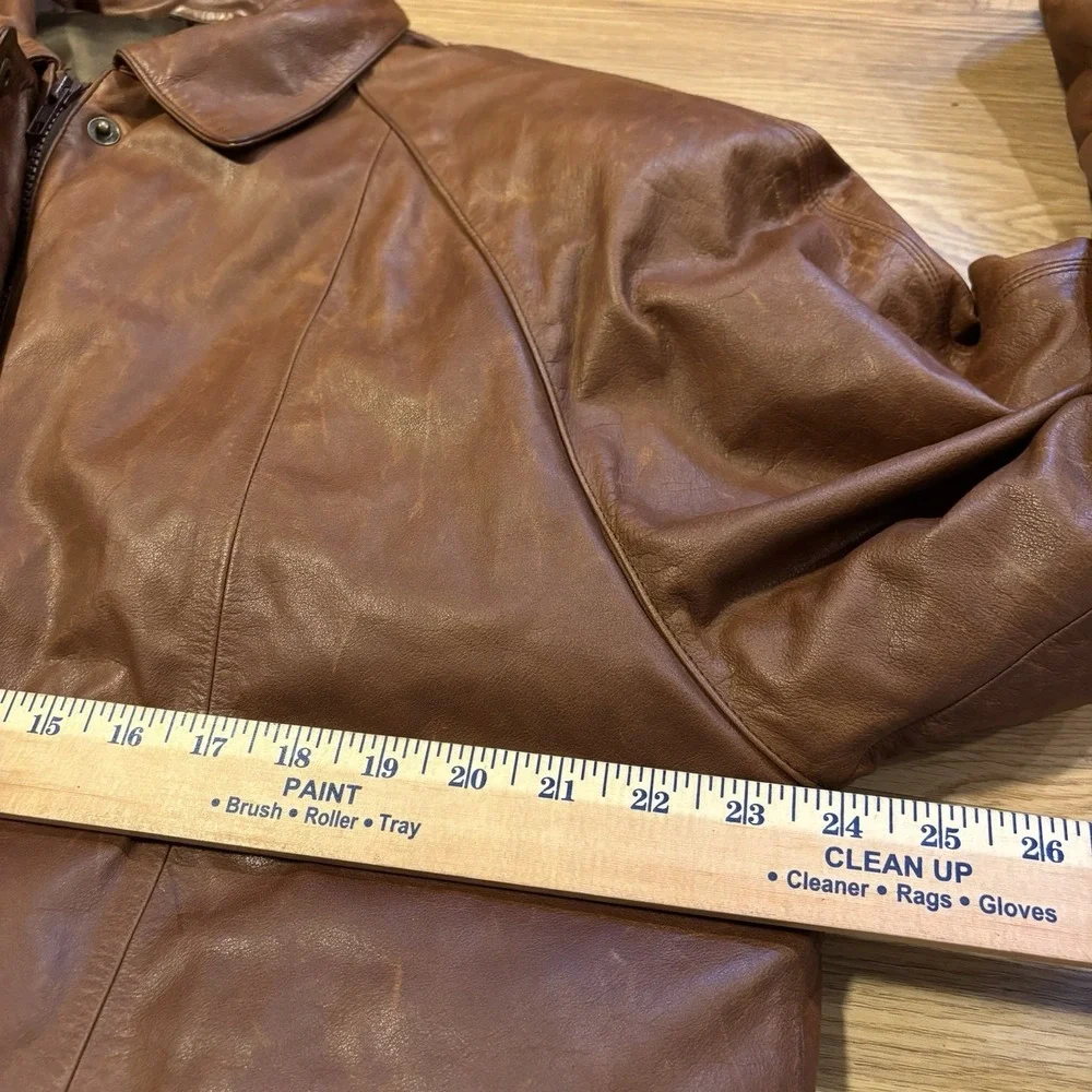 Vintage‎ Eddie Bauer Leather Goose Down Jacket Men's L Parka Coat Brown 80s 90s